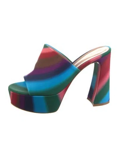 Pre-owned Gianvito Rossi Satin Striped Slides In Blue