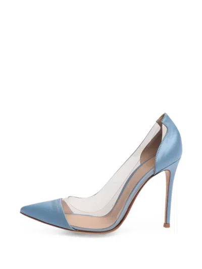 Pre-owned Gianvito Rossi Satin Transparent-panel Pumps In Blue