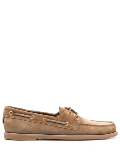 Gianvito Rossi Suede Boat Shoes In Brown