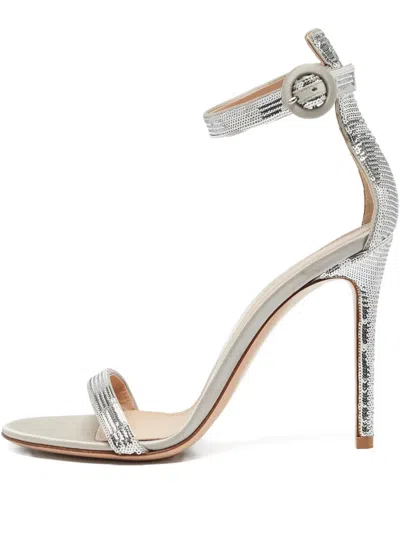 Pre-owned Gianvito Rossi Sequined Ankle-strap Sandals In Silver
