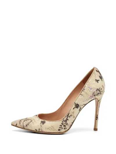 Pre-owned Gianvito Rossi Sequin-embellished Pointed-toe Pumps In Neutral
