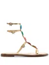 Gianvito Rossi Gemstone Detailed Flat Leather Sandals In Gold