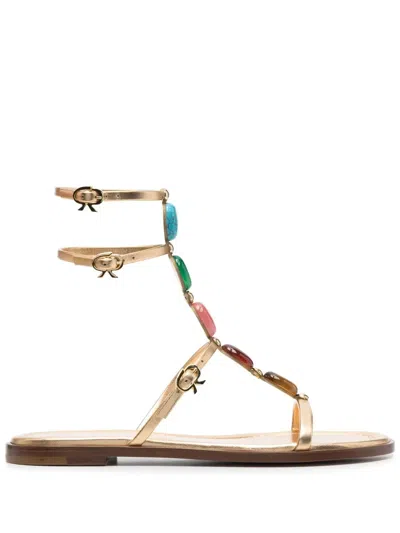 GIANVITO ROSSI SHANTI 05 SANDALS IN GOLD METALLIC LEATHER