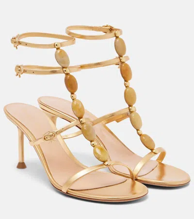 Gianvito Rossi Shanti 70 Embellished Leather Sandals In Gold