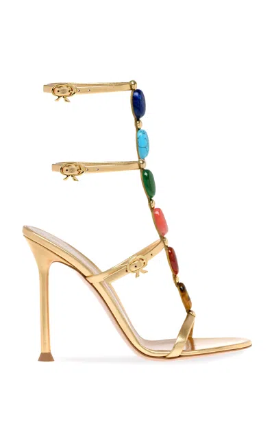Gianvito Rossi Shanti Beaded Metallic-leather Sandals In Gold