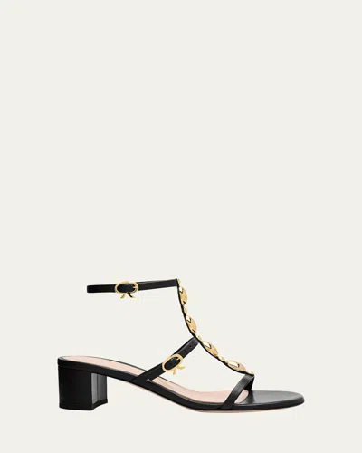 Gianvito Rossi Shanti Beaded T-strap Leather Sandals In Nero