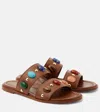 Gianvito Rossi Elegant Slide Sandals With Natural Stone Embellishments In Braun
