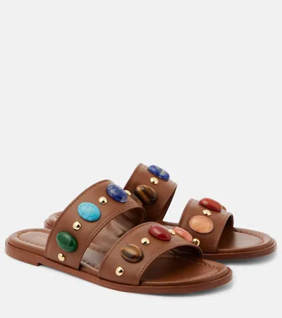 Gianvito Rossi Stone Embellished Leather Sandals In Brown