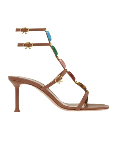 Gianvito Rossi Shanti 70 Embellished Leather Sandals In Brown