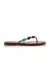 Gianvito Rossi Shanti Thong Embellished Leather Flip Flops In Brown
