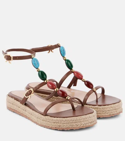Gianvito Rossi Shanti Leather Espadrille Sandals In Brown