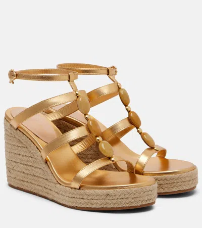 Gianvito Rossi Shanti Leather Espadrille Wedges In Gold