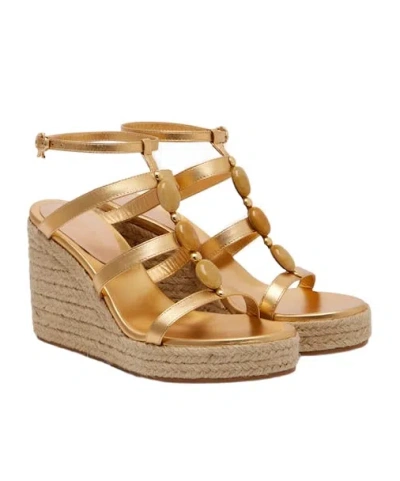 Gianvito Rossi Shanti Leather Espadrille Wedges In Nude