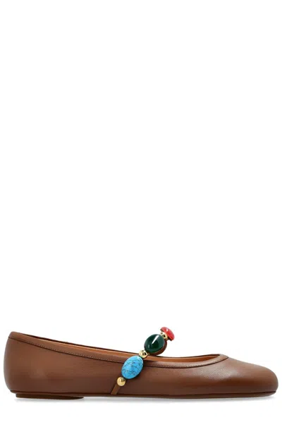 Gianvito Rossi Shanti Mary Jane Leather Ballet Flats In Brown