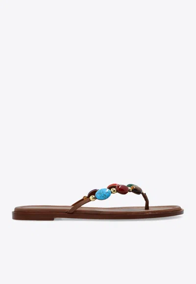 Gianvito Rossi Shanti Thong 05 Leather Slides In Brown