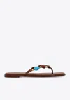 Gianvito Rossi Shanti Thong Embellished Leather Flip Flops In Brown