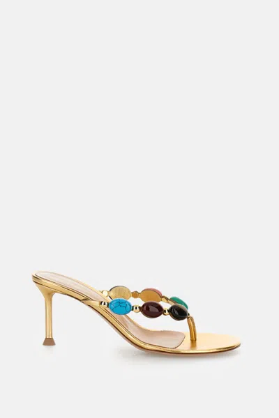 Gianvito Rossi Shanti 70 Embellished Metallic-leather Sandals In Orange