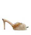 Gianvito Rossi Pointy Shearling-trimmed Leather Mules In Beige
