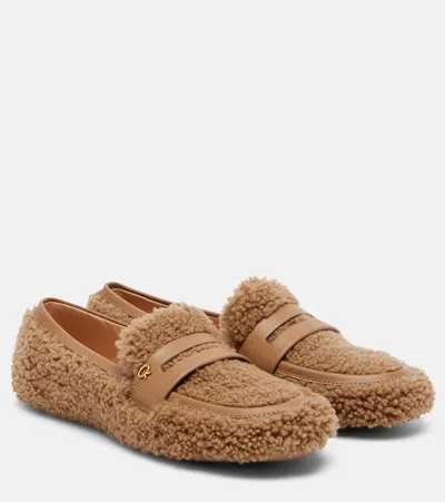 Gianvito Rossi Shearling Loafers In Sand