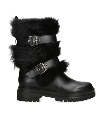 Gianvito Rossi Maverick Leather And Shearling Biker Boots In Black