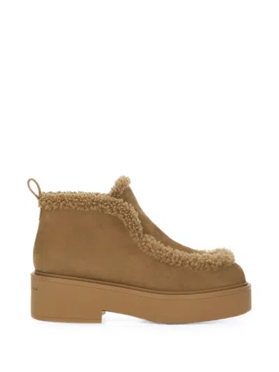 Gianvito Rossi Logo-debossed Shearling-trimmed Suede Ankle Boots In Brown