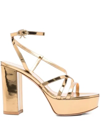 Gianvito Rossi 100mm Metallic Leather Sandals In Gold