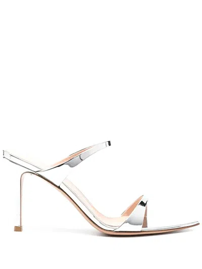 Gianvito Rossi 95mm Metallic Leather Mules In Silver