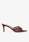 Gianvito Rossi Burgundy Suede Slippers With Transparent Mesh Overlay In Burgundy