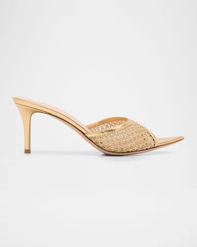 Gianvito Rossi Sienna Metallic Knit Mule Sandals In Gold