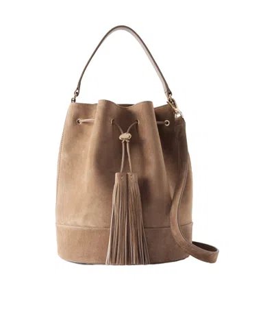 Gianvito Rossi Sienna Tasseled Leather-trimmed Suede Bucket Bag In Brown