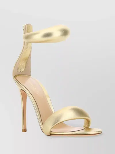 Gianvito Rossi Silk Nappa Jewel Sandals With Metallic Stiletto In Gold