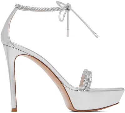 GIANVITO ROSSI SILVER BURMA HEELED SANDALS