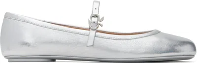 GIANVITO ROSSI SILVER CARLA BALLERINA FLATS