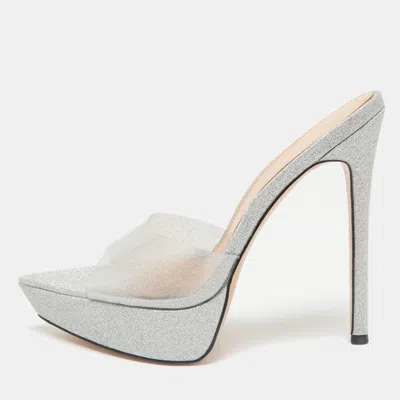 Pre-owned Gianvito Rossi Silver Glitter Pvc Betty Platform Slide Sandals Size 39