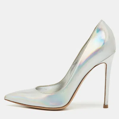 Pre-owned Gianvito Rossi Silver Holographic Leather Pointed Toe Pumps Size 36.5
