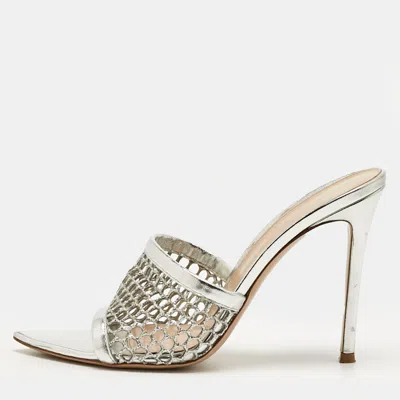Gianvito Rossi Silver Leather And Metallic Mesh Alisia Slide Sandals