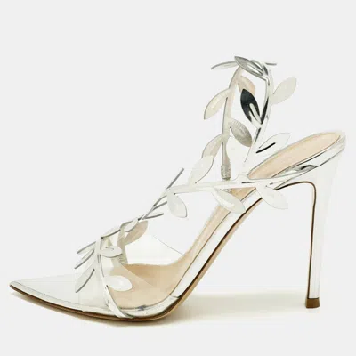 Pre-owned Gianvito Rossi Silver Leather And Pvc Flavia 150 Slingback Sandals Size 39