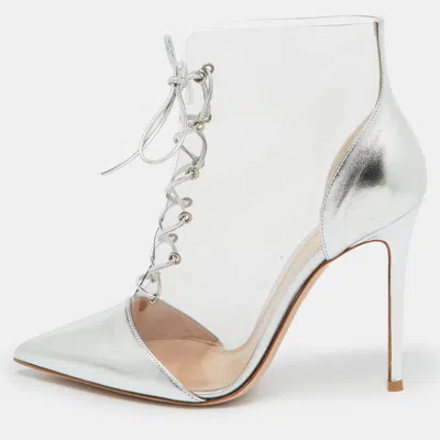 Pre-owned Gianvito Rossi Silver Leather And Pvc Icon Ankle Length Boots Size 40