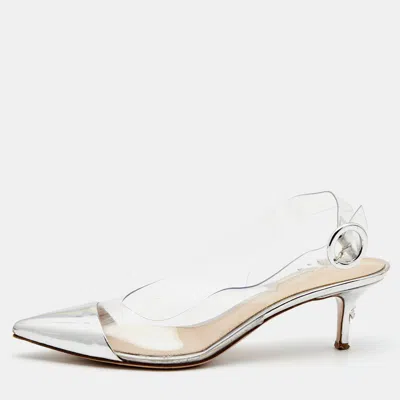Gianvito Rossi Silver Leather And Pvc Slingback Pumps