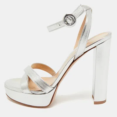 Pre-owned Gianvito Rossi Silver Leather Ankle Strap Sandals Size 38.5