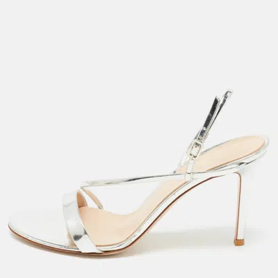Pre-owned Gianvito Rossi Silver Leather Ankle Strap Sandals Size 40