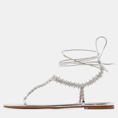 Pre-owned Gianvito Rossi Silver Leather Ankle Wrap Thong Sandals Size 39