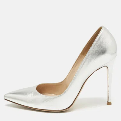 Pre-owned Gianvito Rossi Silver Leather Gianvito 105 Pointed Toe Pumps Size 39