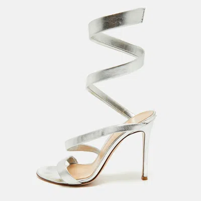 Gianvito Rossi Silver Leather Opera Slide Sandals