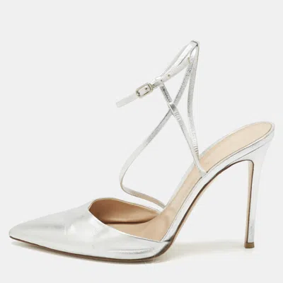 Pre-owned Gianvito Rossi Silver Leather Pointed Toe Ankle Strap Pumps Size 41