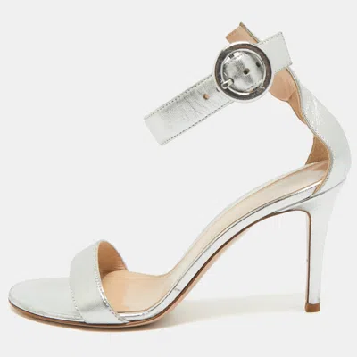 Pre-owned Gianvito Rossi Silver Leather Portofino Ankle Strap Sandals Size 37