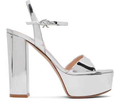 GIANVITO ROSSI SILVER MARLENA HEELED SANDALS