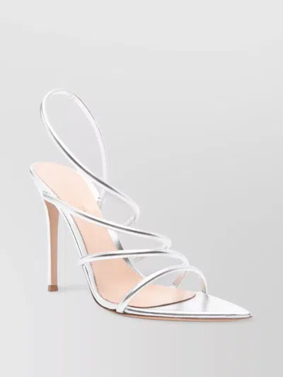 GIANVITO ROSSI SILVER NAPPA SILK STRAPPY SANDALS
