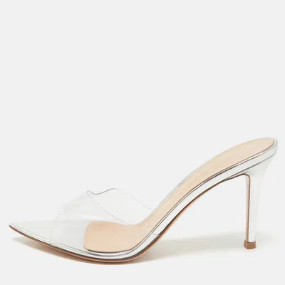 Pre-owned Gianvito Rossi Silver Pvc Plexi Illusions Slide Sandals Size 38.5