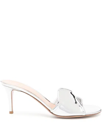 Gianvito Rossi Silver-tone Curved Upper Leather Mules In Silber
